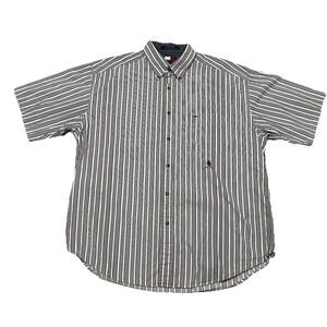 Tommy Hilfiger Red, White, Blue Striped Short Sleeve Shirt Size XL